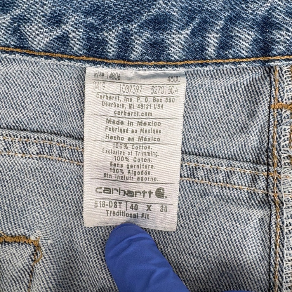 Carhartt Jeans Mens 40x30 (Fits 37x28.5) Blue Traditional Fit Straight Leg Work - Picture 6 of 15